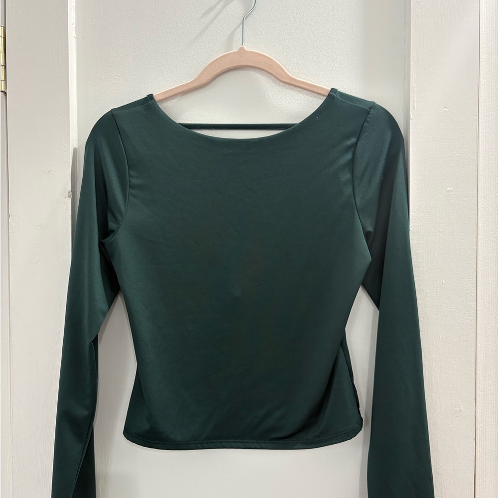 Elegant Dark Green Long Sleeve Top